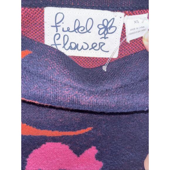Anthropologie XS Field Flower Navy Megara Floral Knit Pullover Sweater Tunic Top - Picture 3 of 6